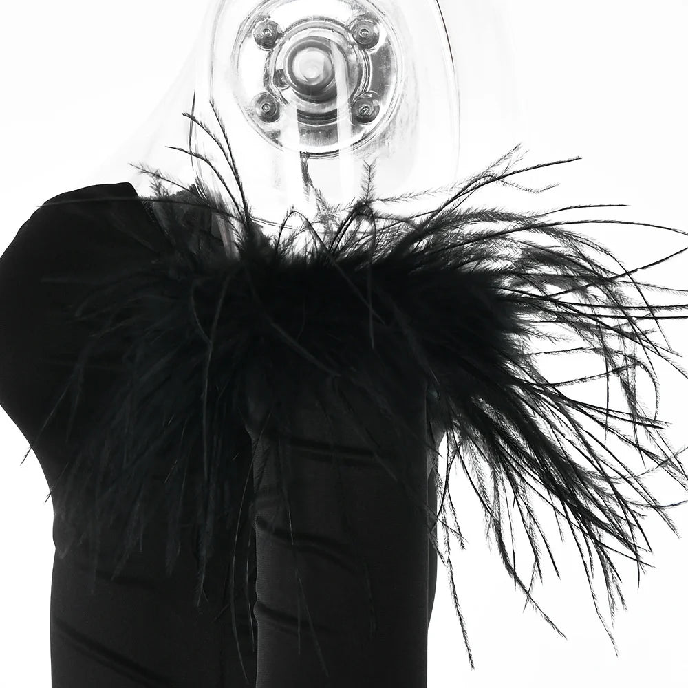 Elegant Off-shoulder Feather Sleeve Maxi Dress Women 2022 New Strapless Backless Bodycon Long Dress Vestido