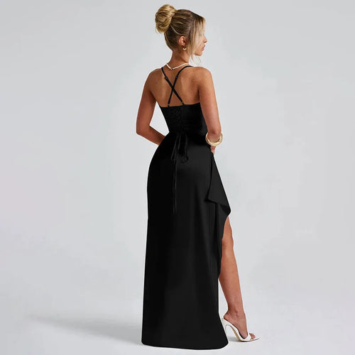 Load image into Gallery viewer, Spaghetti Strap Thigh High Split Sexy Maxi Dress Women Elegant Satin High Elastic Sleeveless Backless Club Party Dress
