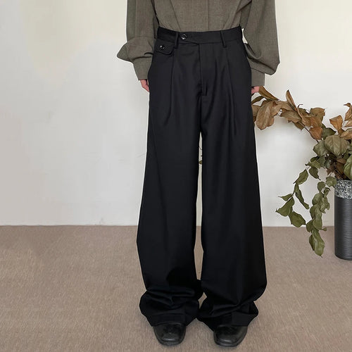 Load image into Gallery viewer, Korean Style Men&#39;s Suit Pants Pleated Soldi Color Droop Straight Business Casual Wide Leg Loose Male Trousers Tide 9C8870
