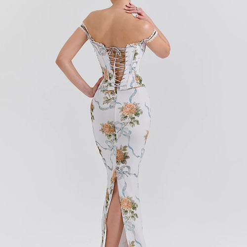 Load image into Gallery viewer, Vintage Print Sexy Maxi Dress Women Gown Summer Off-shoulder Sleeveless Backless Bodycon Club Party Long Dress Elegant
