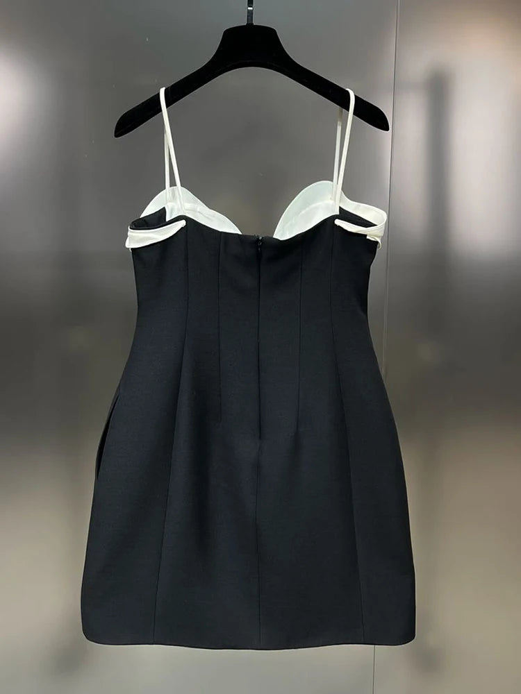 Patchwork Appliques Sexy Mini Dresses For Women Square Collar Sleeveless High Waist Off Shoulder Temperament Dress Female
