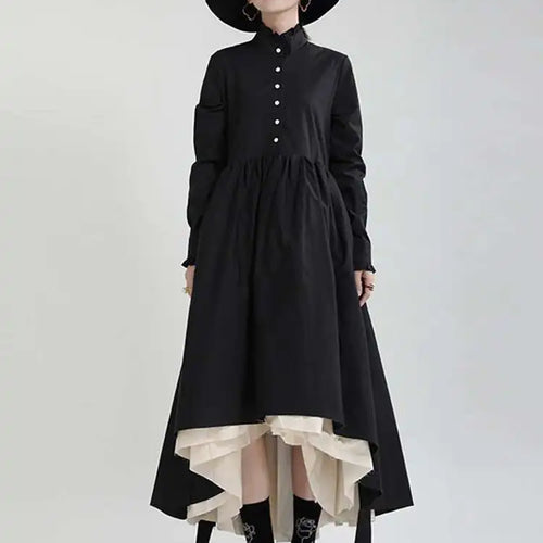 Load image into Gallery viewer, Women Black Layers Irregular Long Elegant Dress New Stand Collar Long Sleeve Fashion Tide Spring Autumn 2025 1DH9894
