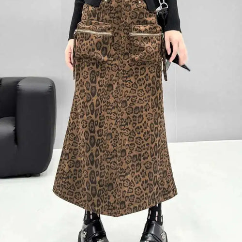 Load image into Gallery viewer, High Waist Leopard Print Pocket Shaped Long Straight Half-body Skirt Women Fashion Tide New Spring Autumn 2025 1DH8336
