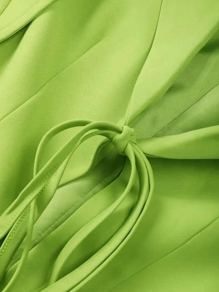 Women Green Irregular Cross Bandage Blazer New Lapel Long Sleeve Loose Fit Jacket Fashion Tide Spring Autumn 2025 CP1984