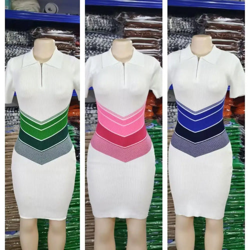 Load image into Gallery viewer, Korean Fashion Blue Green Rose Red Stripe Patchwork Short Sleeve Knitted Short Dress Women's Summer Elegant Slim Mini Dress Chic
