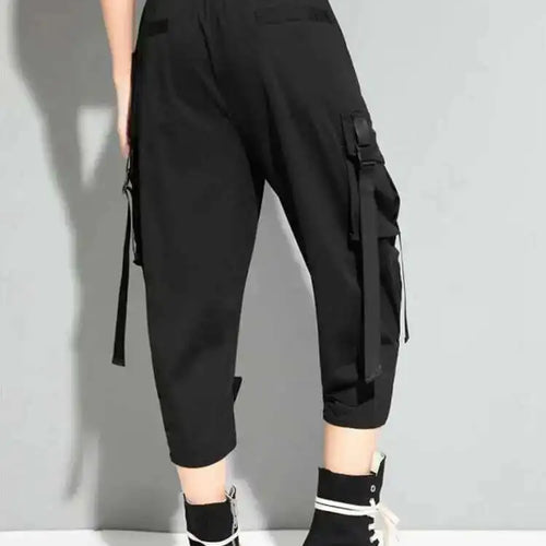 Load image into Gallery viewer, High Elastic Waist Black Bandage Pockets Casual Pants New Loose Fit Trousers Women Fashion Tide Spring Autumn 2025 1DF4764
