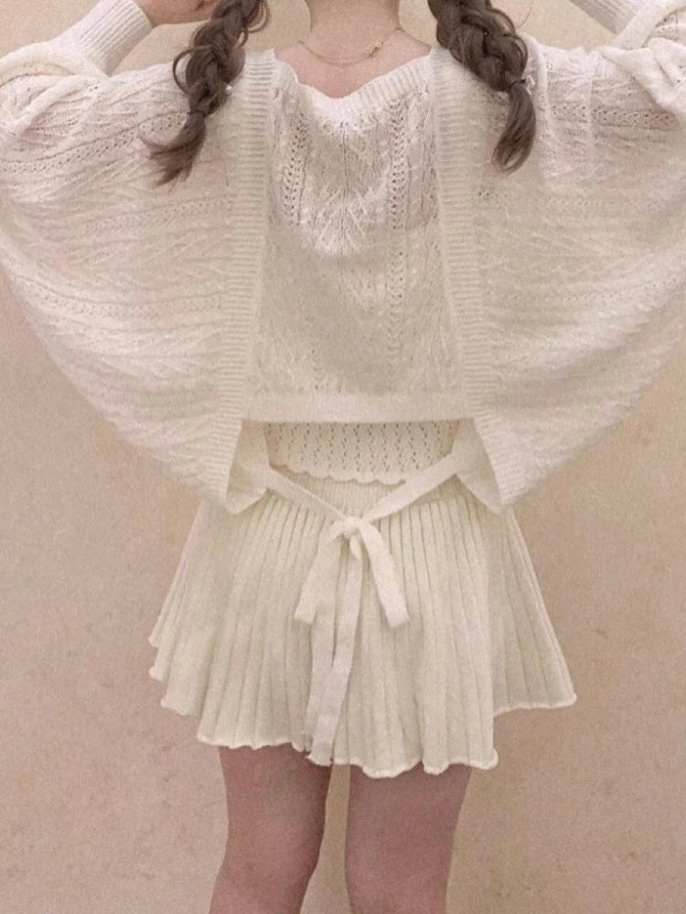 2025 Grunge Summer New Twist Office Women Cardigan Hollow Out Y2k Aesthetic Loose Knitted  Harajuku Casual Bandage Tops