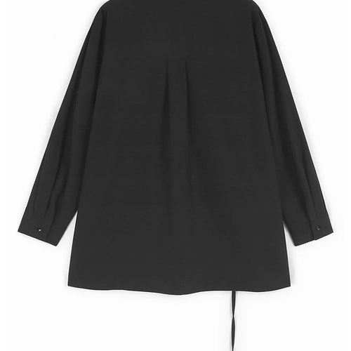 Load image into Gallery viewer, Women Black Ribbons Irregular Big Size Elegant Blouse New Lapel Long Sleeve Shirt Fashion Tide Spring Autumn 2025 1DH9664
