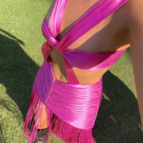 Load image into Gallery viewer, Sexy Sleeveless Hollow Out Women's Dress Bodycon Lace Up Long Tassel Party Club Evening Dress Tight Nightclub Vestidos
