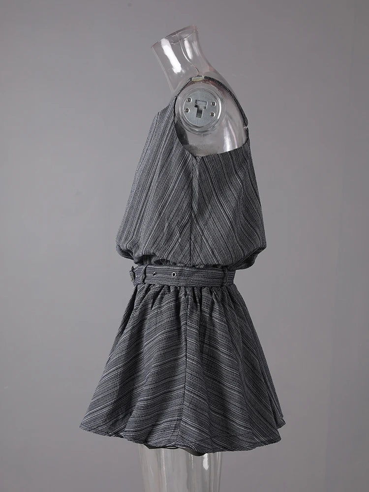 Women White Belted Elegant Spaghetti Strap Mini Dress New Round Neck Sleeveless Fashion Tide Spring Summer 2025 CPG3145