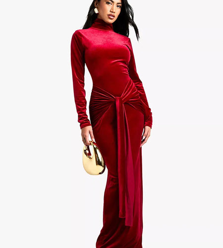 Elegant Long Sleeve Bodycon Korean Velvet Party Evening Dress Women Elastic Tight Vestido Autumn/Winter2025 New Clothing