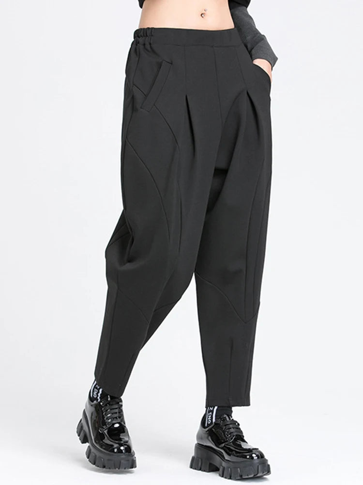 High Elastic Waist Black Long Split Joint Harem Trousers New Loose Fit Pants Women Fashion Tide Spring Autumn 2025 1Y766