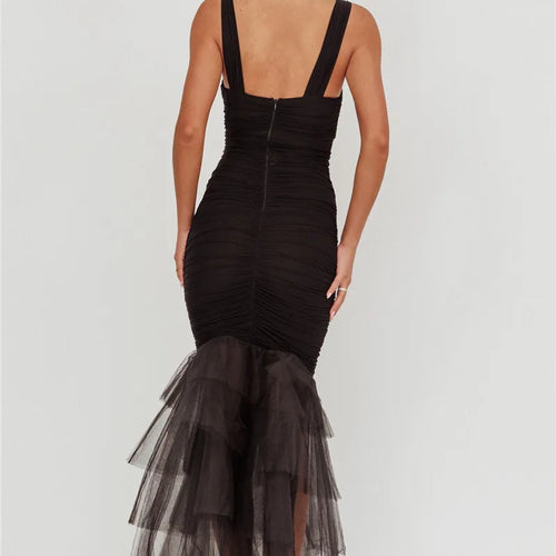 Load image into Gallery viewer, Mesh Backless Sexy Maxi Dress For Women Gown Two Layer Spaghetti Strap Sleeveless Ruched Bodycon Club Party Dress
