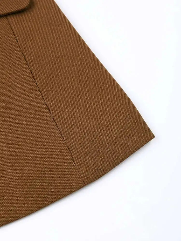 Women Brown Hem Pleated Irregular Elegant Slim Blazer New Lapel Long Sleeve Jacket Fashion Tide Spring Autumn 2025 7AB1120