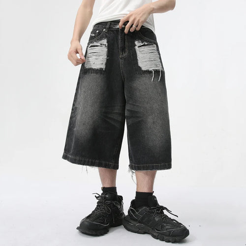 Load image into Gallery viewer, High Street Men&#39;s Washed Jeans Summer New Fashion Cat Whiskers Design Male Denim Shorts Calf-Length Pants Straight 9C5982
