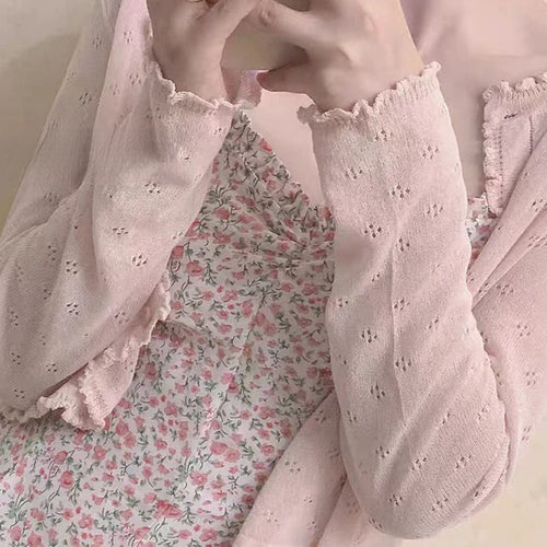 Load image into Gallery viewer, Women Summer Sun Protection Coat Lace Hollow Cardigan Lolita Female Blouse Tops Covers Blusa Y2K Korean All Match 2025
