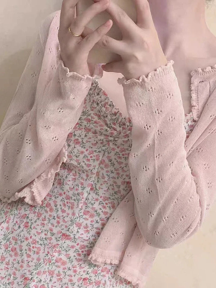 Women Summer Sun Protection Coat Lace Hollow Cardigan Lolita Female Blouse Tops Covers Blusa Y2K Korean All Match 2025