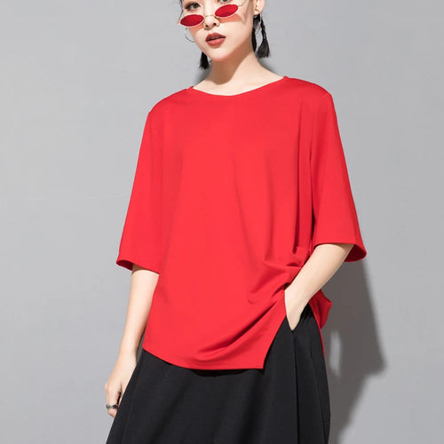 Load image into Gallery viewer, Women Black Irregular Pleated Big Size Casual T-shirt New Round Neck Half Sleeve Fashion Tide Spring Summer 2025 1DJ1831

