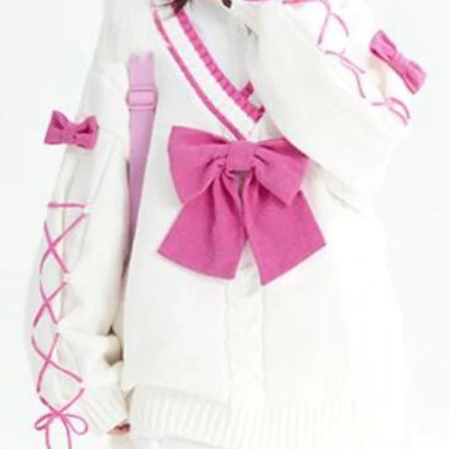 Load image into Gallery viewer, 2025 Sweet Contrast Color Grunge Sweaters Fashion All Match Streetwear Bandage Pullover Y2k Aesthetic Loose Bow Jumpers Women
