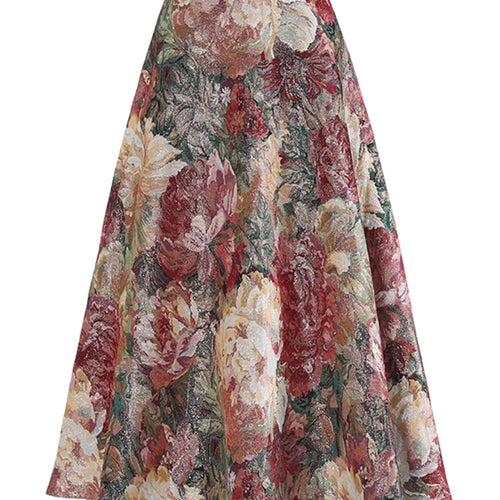 Load image into Gallery viewer, High Waist Flower Jacquard Vintage Elegant A-line Midi Half-body Skirt Women Fashion Tide New Spring Autumn 2025 1DH9408
