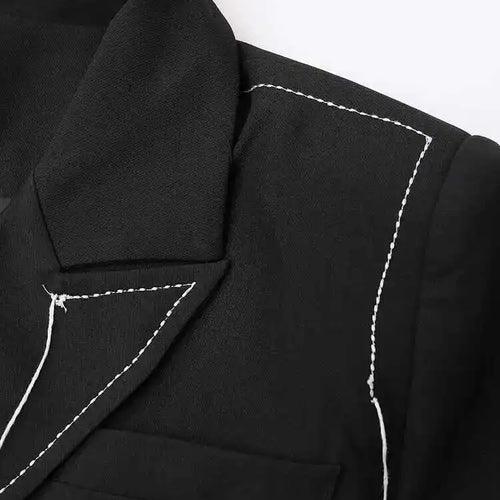 Load image into Gallery viewer, Women Black Topstitched Big Size Long Casual Blazer New Lapel Long Sleeve Jacket Fashion Tide Spring Autumn 2025 20A3504
