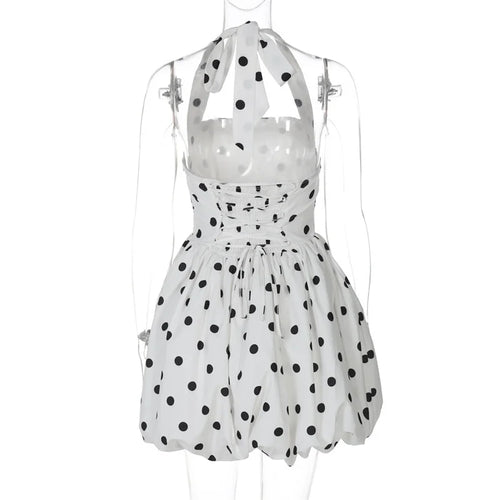 Load image into Gallery viewer, Halter Print Polka Dot Mini Dress Women Fashion Off-shoulder Sleeveless Backless High Waist A-line Club Party Dress
