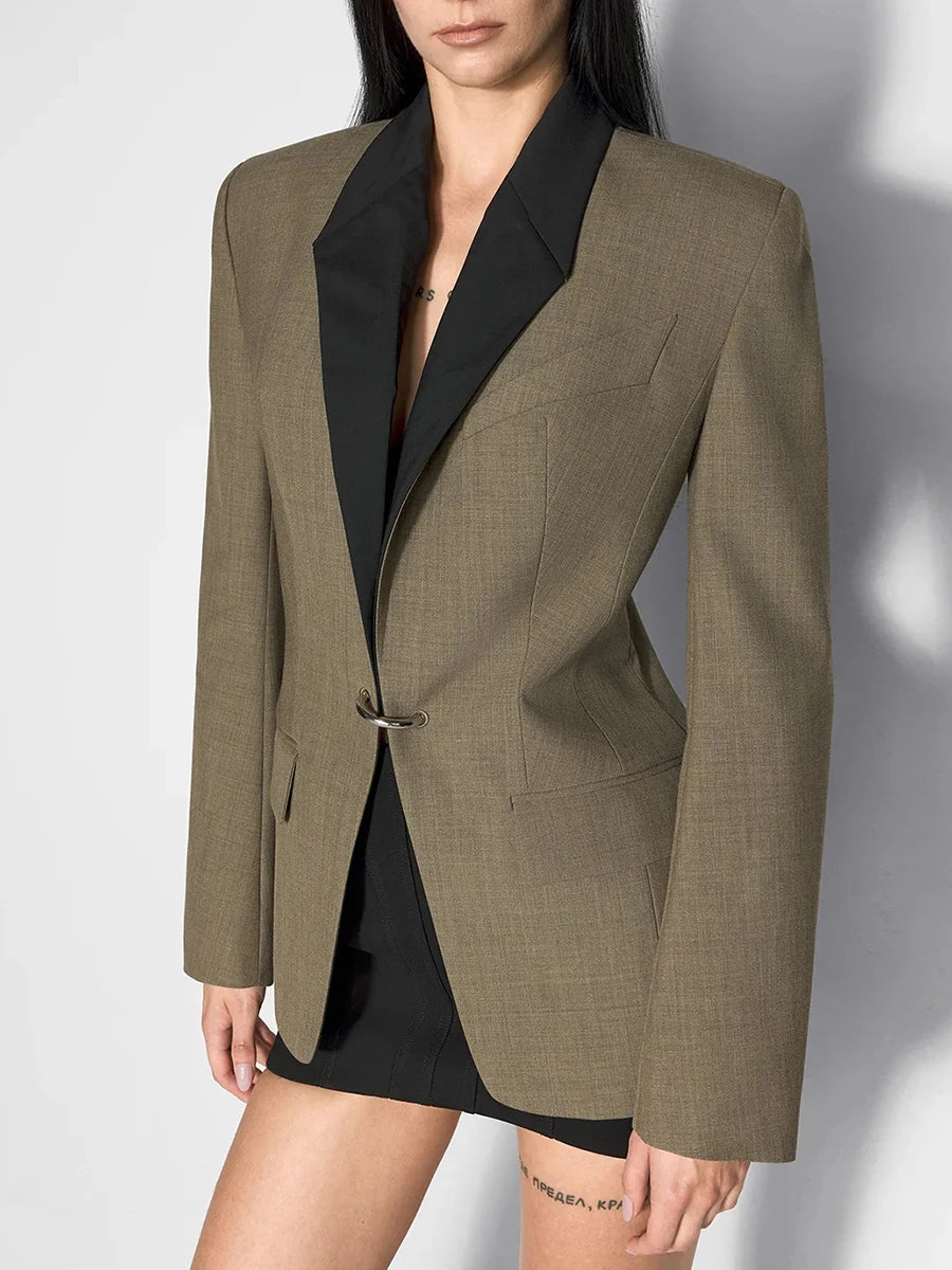 Hit Color Slimming Temperament Blazers For Women Lapel Long Sleeve Tunic Deaigner Chic Coat Female Fashion Style