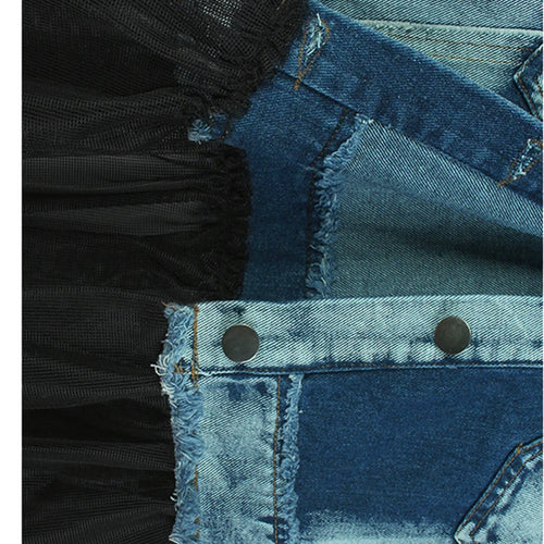 Load image into Gallery viewer, Women Black Denim Burr Mesh Spliced Big Size Vest Dress New Lapel Sleeveless Fashion Tide Spring Autumn 2025   1DJ1352
