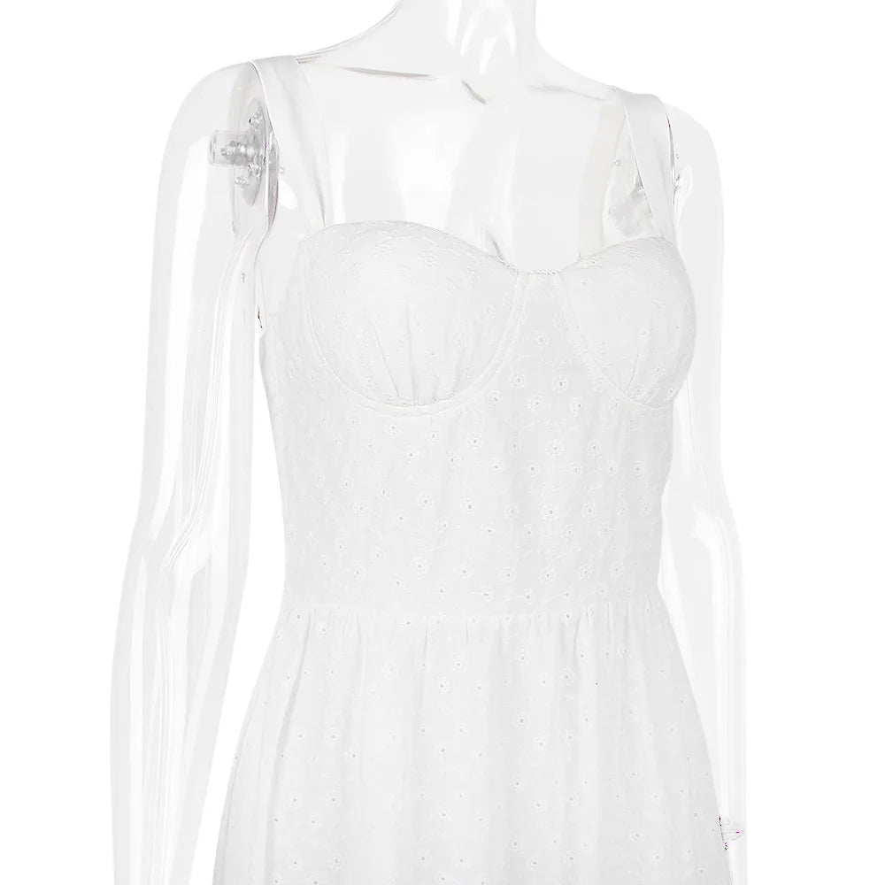 Elegant White Spaghetti Strap Midi Dress For Women Fashion Strapless Sleeveless Backless A-line Club Party Dress