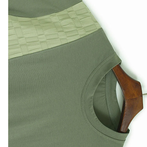 Load image into Gallery viewer, Women Green Plaid Color-block Zipper Big Size T-shirt New Round Neck Short Sleeve Fashion Tide Spring Summer 2025 1DJ0860
