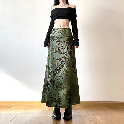 Load image into Gallery viewer, Grunge Fairycore Y2K Vintage Long Skirt Women Aesthetic Flowers Printing Chic Autumn Dress 2000a Clothing Low Waisted
