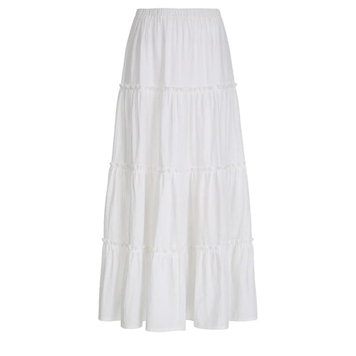 Load image into Gallery viewer, Streetwear White Loose Holidays Maxi Skirt Stitching Ruffles Ruched A-Line Summer Beach Women Skirt Long Sweet Bottom
