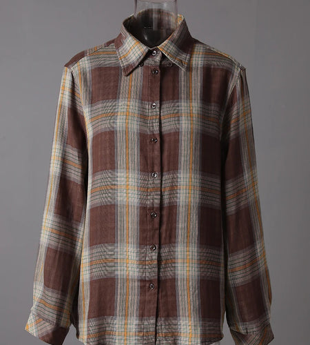 Women Plaid Vintage Back Button Big Size Casual Blouse New Lapel Long Sleeve Shirt Fashion Tide Spring Autumn 2025 26C1723