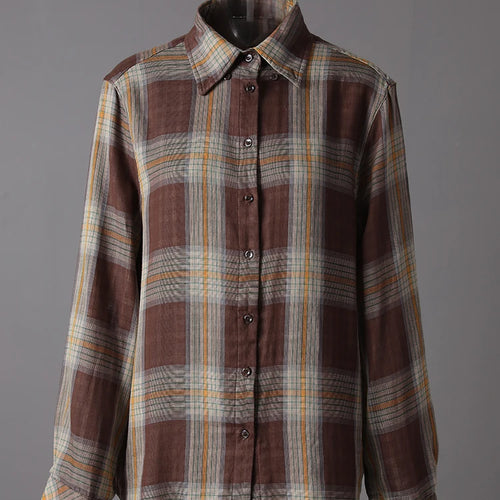 Load image into Gallery viewer, Women Plaid Vintage Back Button Big Size Casual Blouse New Lapel Long Sleeve Shirt Fashion Tide Spring Autumn 2025 26C1723
