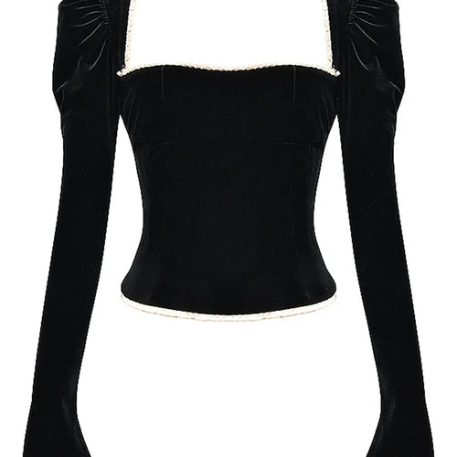 Load image into Gallery viewer, Square Collar Backless Bandage Sexy T-shirt Women Autumn Winter New Black Shoulder Pad Sleeve Skinny Sexy Party Tops
