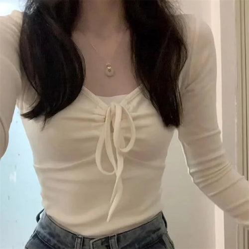 Load image into Gallery viewer, y2k Tops Women Aesthetic Clothing Solid Color V Neck Long Sleeve Cropped T Shirts 2000s Coquette Clothes Streetwear
