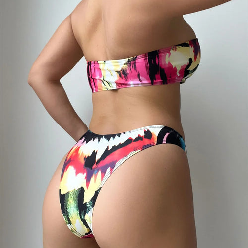 Load image into Gallery viewer, Sexy Colorful Bandeau Three Pieces Swimsuit with Cover Up 2025 Brazilian Swimwear Women Biquini Beachwear
