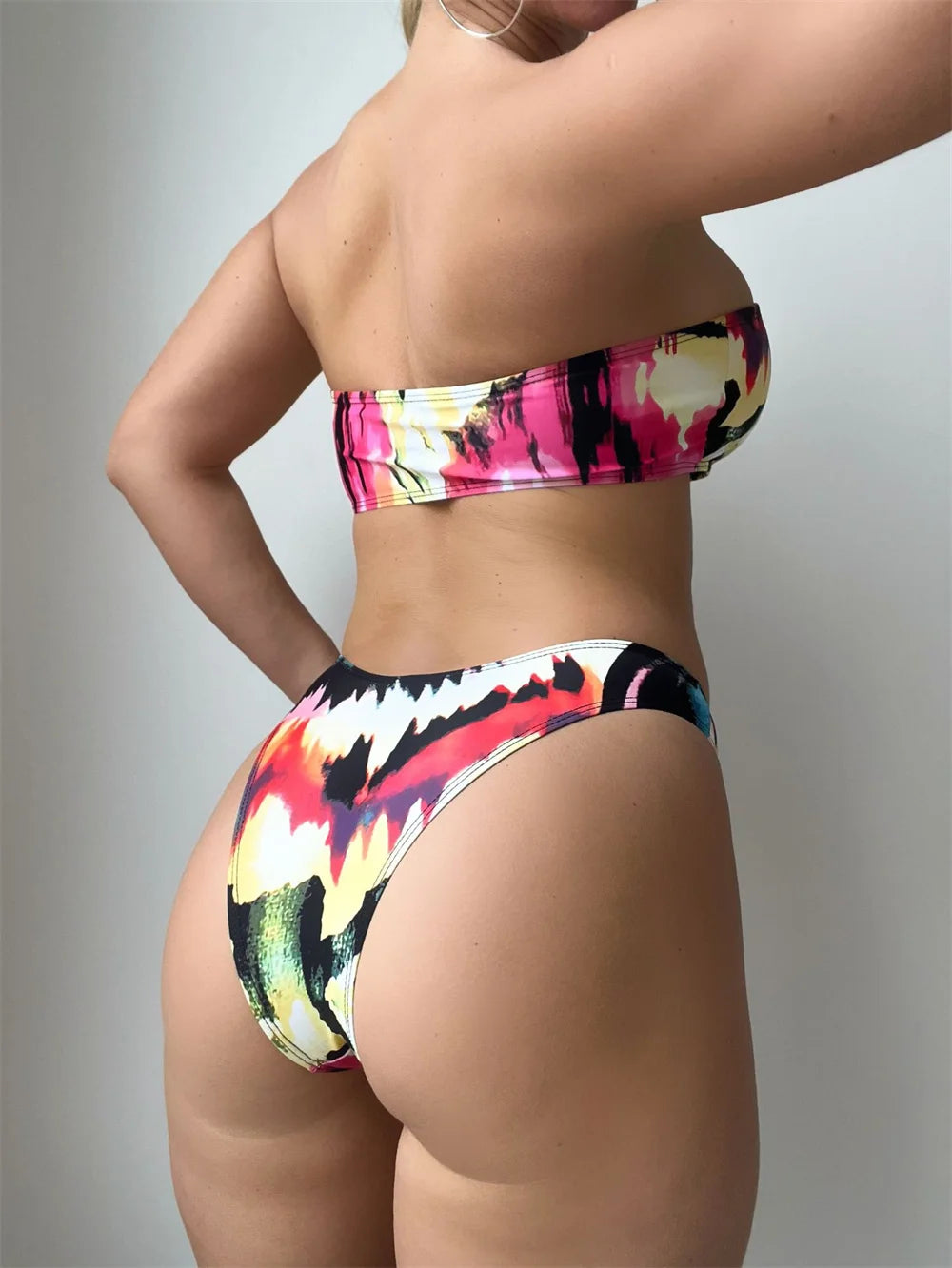 Sexy Colorful Bandeau Three Pieces Swimsuit with Cover Up 2025 Brazilian Swimwear Women Biquini Beachwear