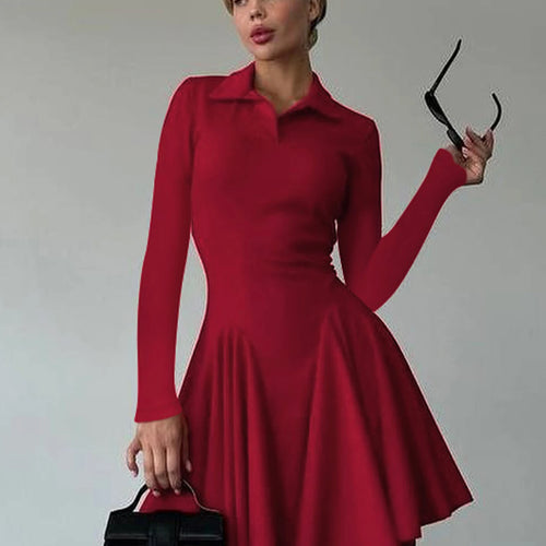Load image into Gallery viewer, Polo Neck Solid Long Sleeve Pleated Sexy Bodycon Mini Dress Fall Women Fashion Y2K Outfits Birthday Party Festival
