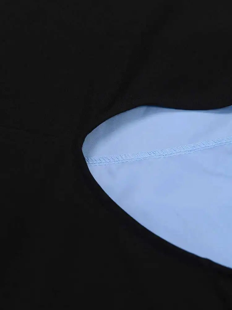 Women Blue Color-block Big Size Long Dress New Round Neck Long Sleeve Loose Fit Fashion Tide Spring Autumn 2025 1DH5325