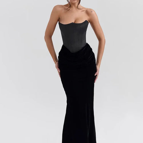 Load image into Gallery viewer, Sexy Strapless Bodycon Patchwork Backless Party Club Evening Dress Women Elegant Tight Long Dress Slim Fishbone Vestido
