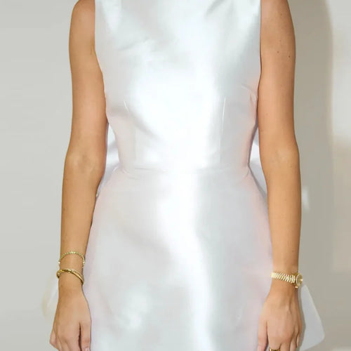 Load image into Gallery viewer, Backless Bow Sexy Mini Dress Women Robe Fashion Solid O Neck Sleeveless High Waist Club Party Elegant Dress Clubwear
