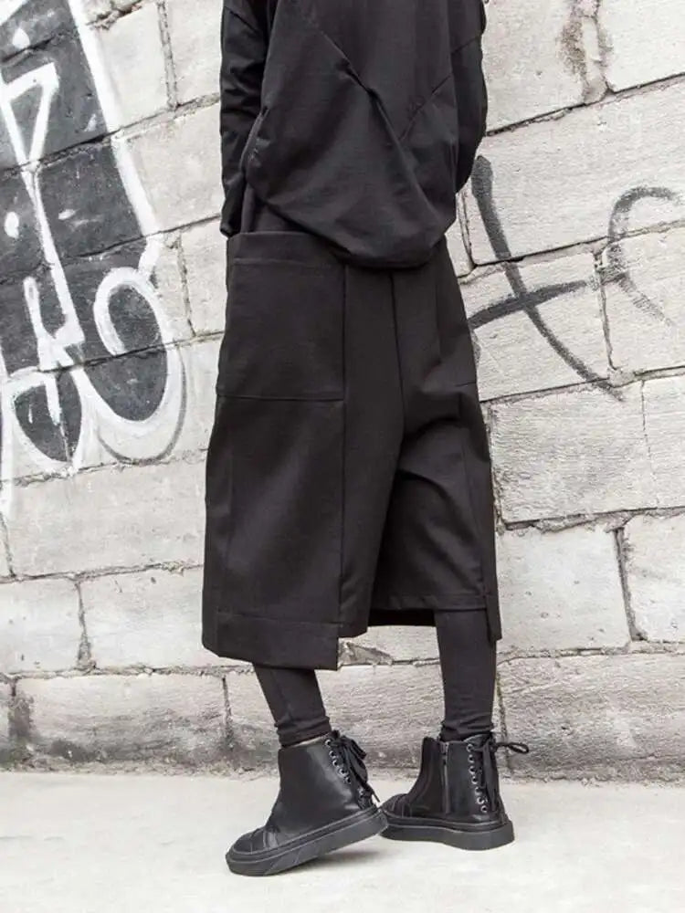 High Elastic Waist Black Pockets Iregular Pants New Loose Fit Trousers Women Fashion Tide Spring Autumn 2025 1DF4638