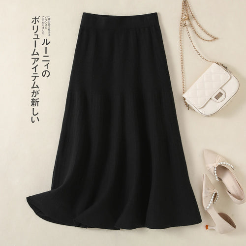 Load image into Gallery viewer, Korean Fashion 2024 Autumn Winter Ladies New Solid Elegant Elastic High Waist Pleated Long Skirt Women Slim Knitted A-line Skirt
