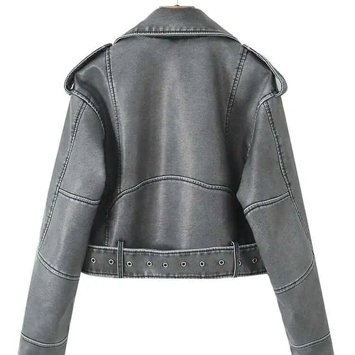 Load image into Gallery viewer, Gray Big Size Casual Short PU Leather Jacket New Lapel Long Sleeve Women Coat Fashion Tide Spring Autumn 2025 1DH8478
