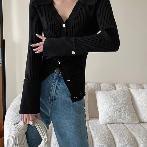 Load image into Gallery viewer, Solid Knitting Sweaters For Women Lapel Long Sleeve Single Breasted Slimming Casual Cardigans Female Fashion New
