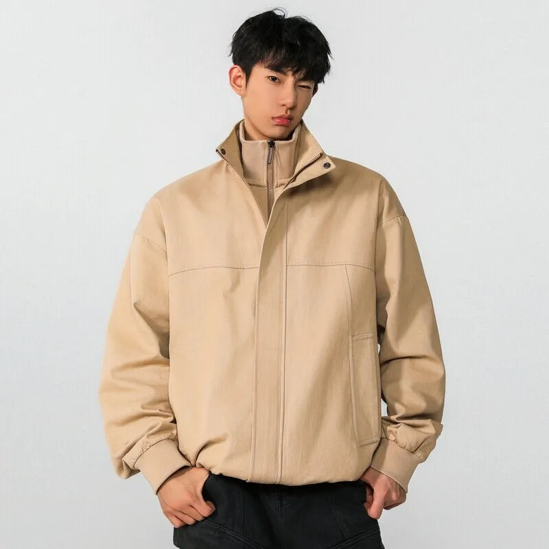 Spring Male Hooded Jacket Solid Color New High Street American Tide Fanshionable Style Fake Two Piece Jackets 9W1274
