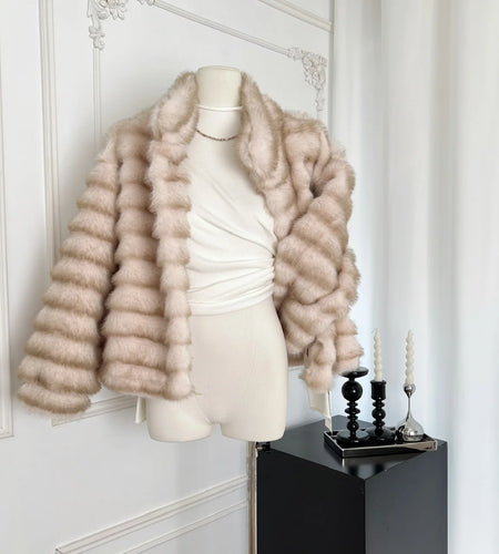 Korean Fashion Women's New Autumn Winter Fashion Khaki Long Sleeved Standing Neck Loose Vacation Cardigan Mink Coat Casual Trend