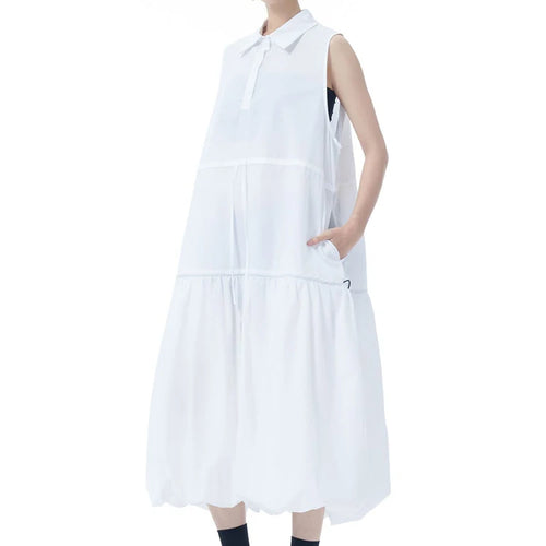 Load image into Gallery viewer, Women Black Brief Pleated Big Size Midi Bud Shirt Dress New Lapel Sleeveless Fashion Tide Spring Autumn 2025 1DJ0955
