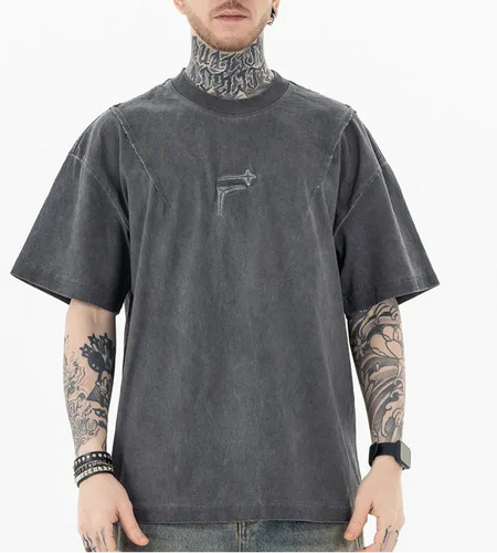 Vintage Men T-Shirt Grunge Retro Embroidery Folds Washed Tshirt Streetwear 2024 Hip Hop Harajuku Punk Gothic Cotton Loose Tops